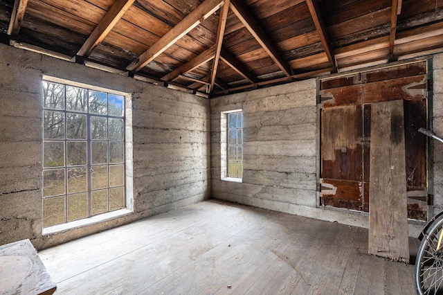 interior space featuring wooden ceiling, a healthy amount of sunlight, and wood-type flooring