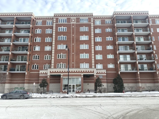 view of snow covered building