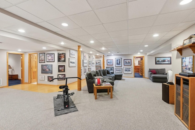 living room with light colored carpet