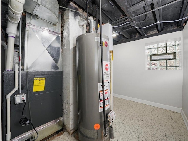 utilities with gas water heater and heating unit