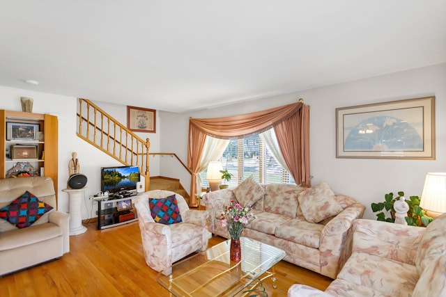 living room featuring light wood-type flooring