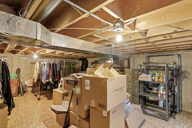 basement featuring light parquet flooring