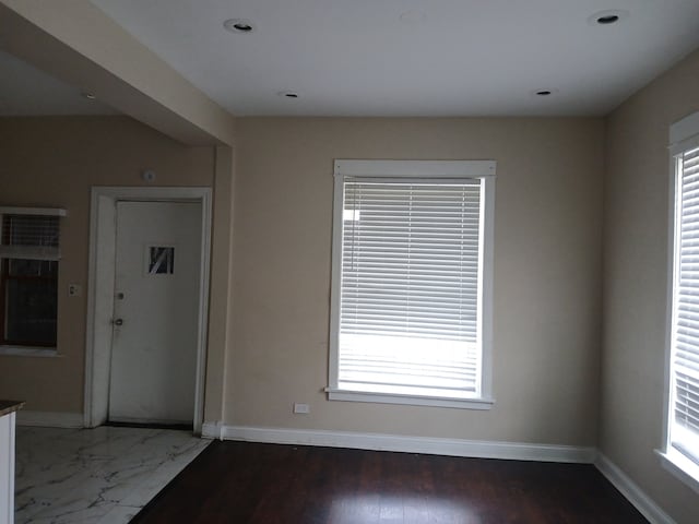 foyer entrance featuring plenty of natural light and dark hardwood / wood-style floors