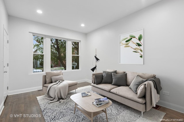 living room featuring dark hardwood / wood-style flooring