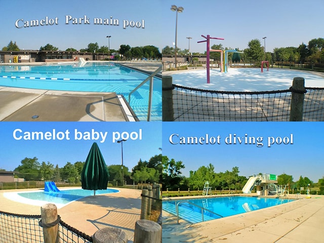 view of swimming pool with a water slide