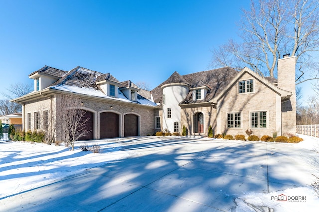 french provincial home with a garage