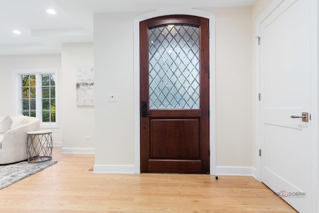 entrance foyer with light wood-type flooring