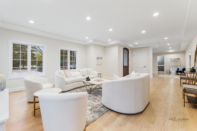 living room with light wood-type flooring