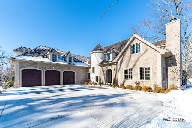 french provincial home featuring a garage