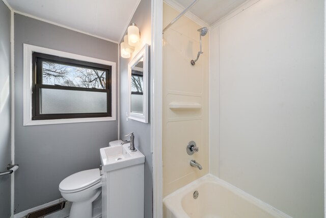 full bathroom with vanity, shower / bath combination, and toilet