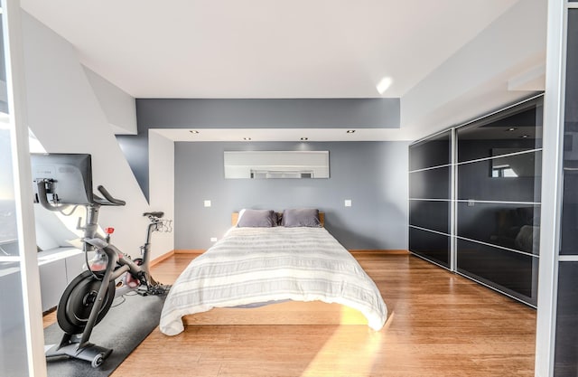 bedroom with wood-type flooring