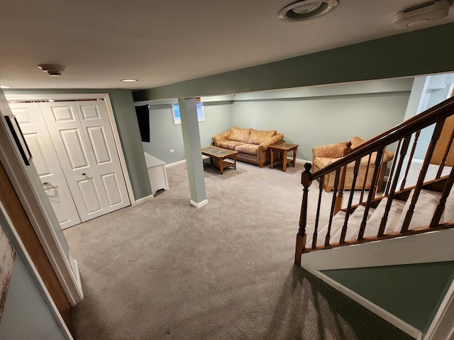 basement with carpet flooring