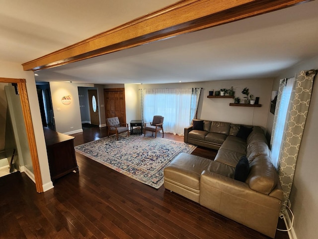 living room featuring dark hardwood / wood-style floors