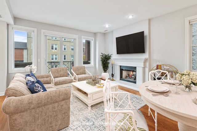 living room with light wood-type flooring