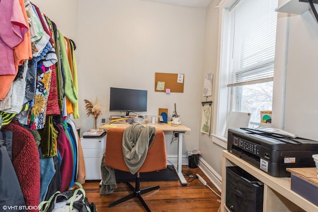 office space with dark hardwood / wood-style flooring