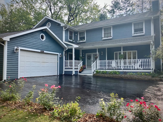 view of front of house featuring covered porch and a garage