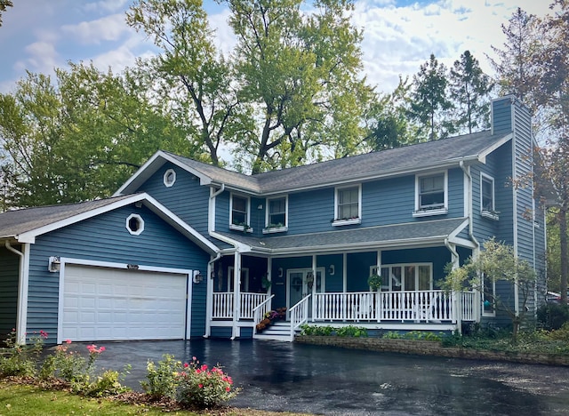 view of front of property with a porch and a garage