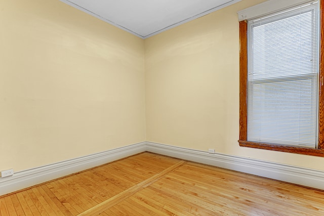 spare room featuring wood-type flooring and ornamental molding