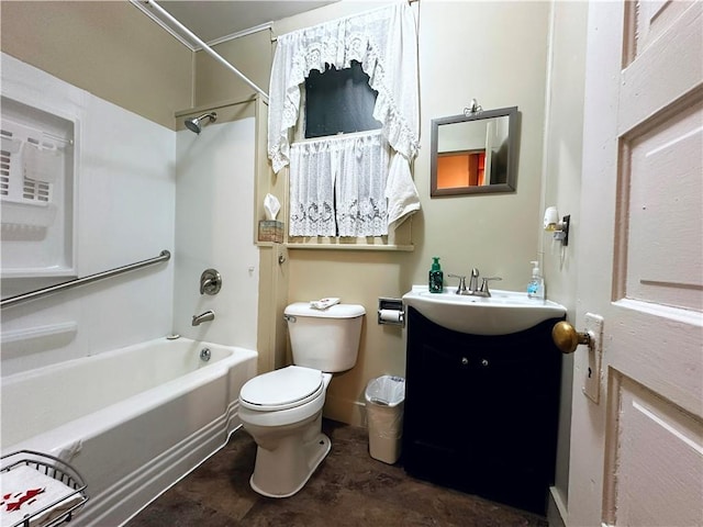 full bathroom with vanity, bathing tub / shower combination, and toilet