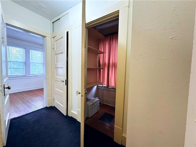 hallway featuring dark wood-type flooring