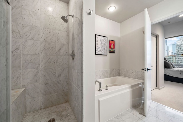 bathroom with shower with separate bathtub