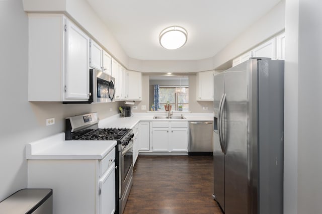 kitchen featuring white cabinets, stainless steel appliances, dark hardwood / wood-style floors, and sink