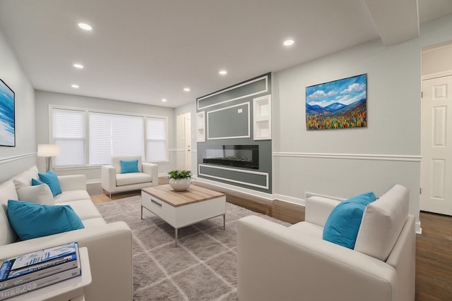 living room with hardwood / wood-style flooring