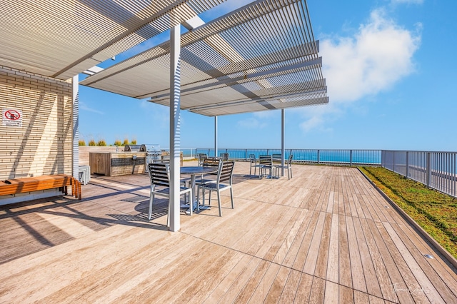 wooden deck with a water view