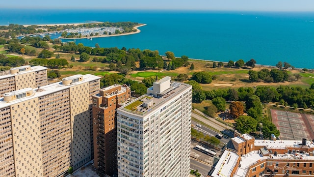 aerial view featuring a water view