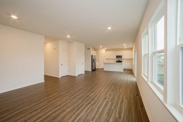 unfurnished living room with dark hardwood / wood-style floors