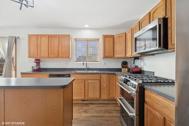 kitchen featuring dark hardwood / wood-style flooring, sink, and appliances with stainless steel finishes