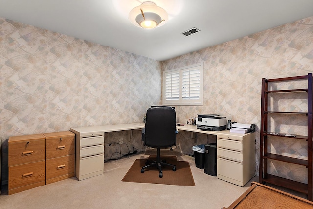 view of carpeted home office