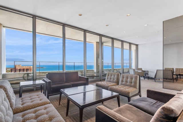 lobby with a water view