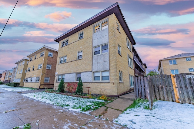 view of snow covered building