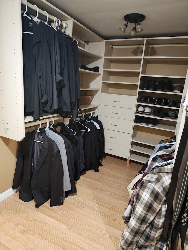 spacious closet with light hardwood / wood-style floors