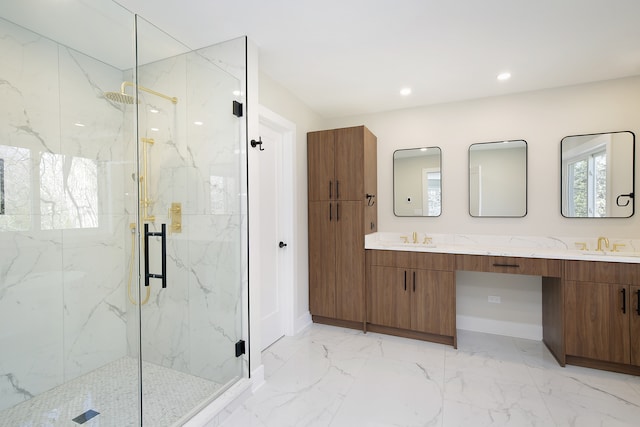 bathroom featuring vanity and walk in shower