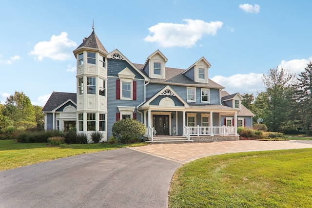 view of front of house featuring a front yard and a porch