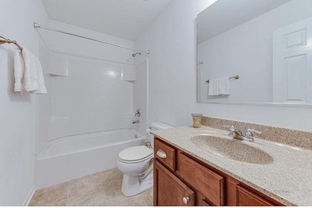 full bathroom with toilet, vanity, bathing tub / shower combination, and tile patterned floors