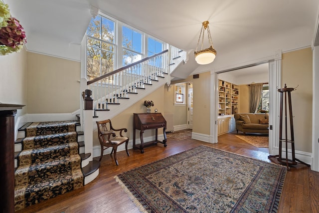 foyer entrance with a healthy amount of sunlight and dark hardwood / wood-style floors