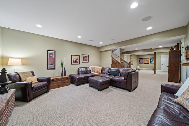 living room with light colored carpet