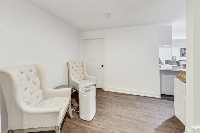 sitting room with wood-type flooring