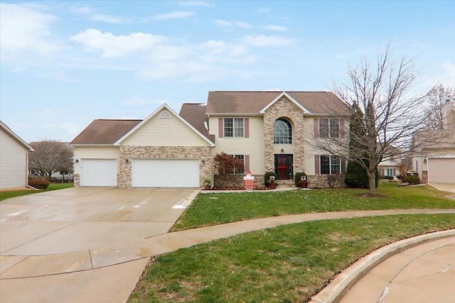 view of front of home with a front lawn