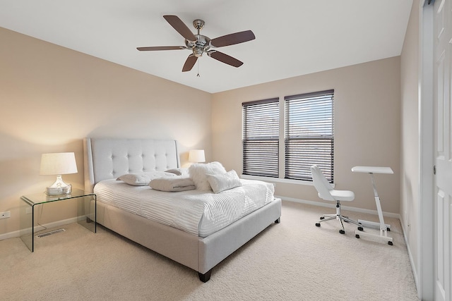 bedroom featuring carpet flooring and ceiling fan