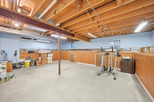 basement with wood walls