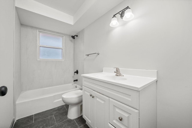 full bathroom with tile patterned floors, toilet, vanity, and tiled shower / bath