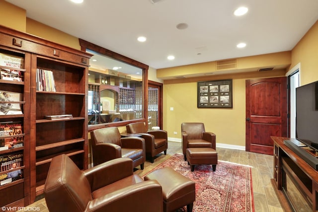 living room with light wood-type flooring