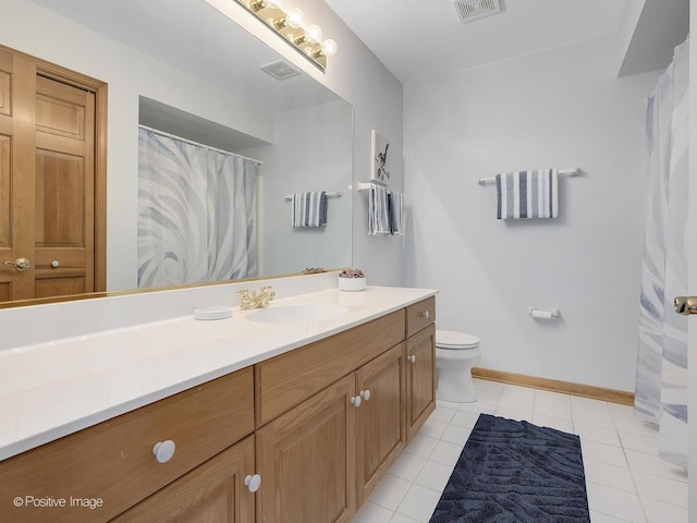 bathroom featuring tile patterned floors, vanity, and toilet