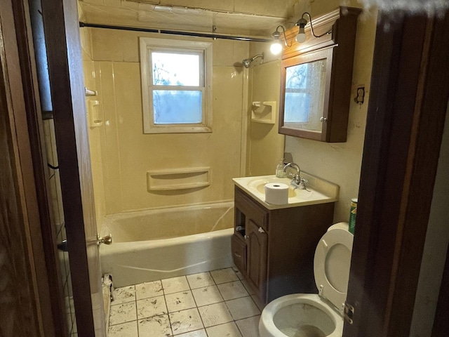 full bathroom featuring tile patterned floors, vanity, shower / bath combination, and toilet