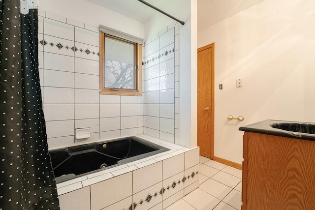 17043 Annetta Ave, Hazel Crest, IL 60429 - full bathroom with tiled bath, curtained shower, tile patterned floors, and vanity