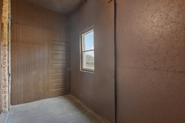 corridor with wooden walls